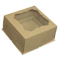 Коробка для торта, из бурого картона, с прозрачным окном 21*21*10 (см)