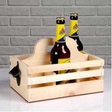 Ящик для пива, с открывашкой, под 6 бутылок, деревянный, 18×27×18.5 см