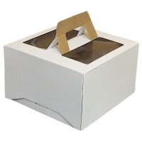 Коробка для торта, из белого гофрокартона, с вырубными ручками, прозрачным окном 30*30*18 (см)