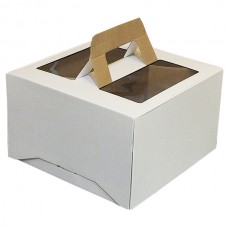 Коробка для торта, из белого гофрокартона, с вырубными ручками, прозрачным окном 30*30*18 (см)
